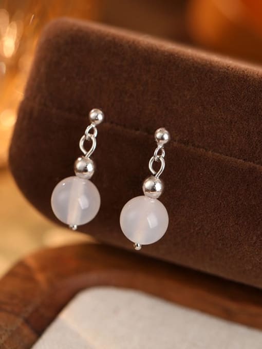 ES2623 [Platinum and White Agate] 925 Sterling Silver Imitation Pearl Geometric Minimalist Drop Earring